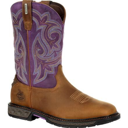 Womens waterproof pull on work top boots